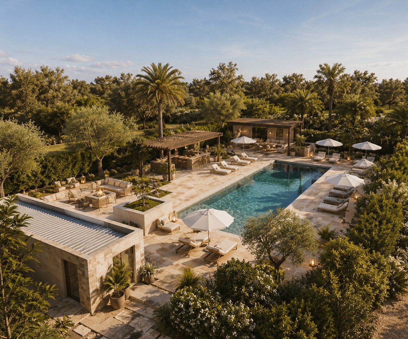 Lucas Hotel pool area aerial view
